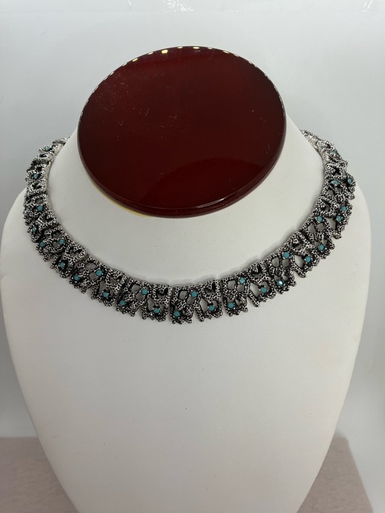 D'Orlan Jewelry - Vtg D’orlan Brutalist Abstract Modernist Blue Stone Silver Tone Collar Necklace